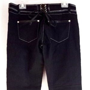 PICKY BOO FAUX LEATHER TRIM DENIM JEANS Black Womens Size 13